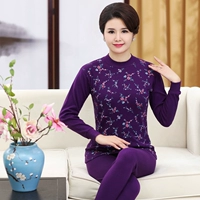 Qiuyi Qiuku trung niên nữ bông đồ lót nhiệt mẹ cao cổ áo phần mỏng kích thước lớn tuổi cotton áo len bộ quần áo ngủ nữ