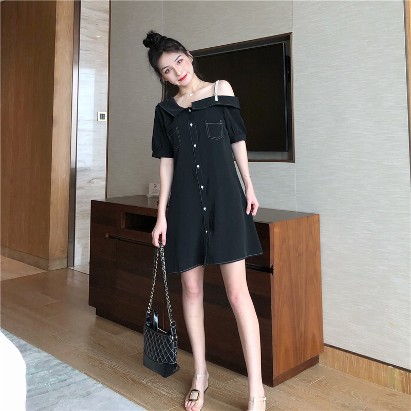 VK旗艦店 韓系時尚休閒性感襯衫裙短袖洋裝