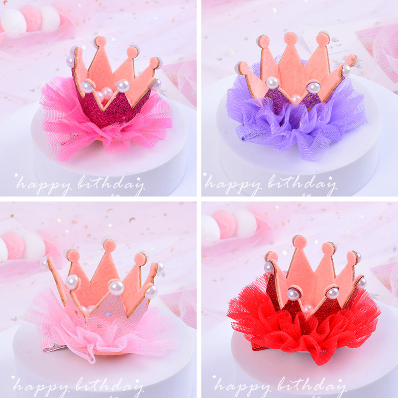 Korean version of children's headwear girl little princess lace crown hairpin hairpin hairpin hairpin pearl hair stirrup haircut duckbill clip-Taobao