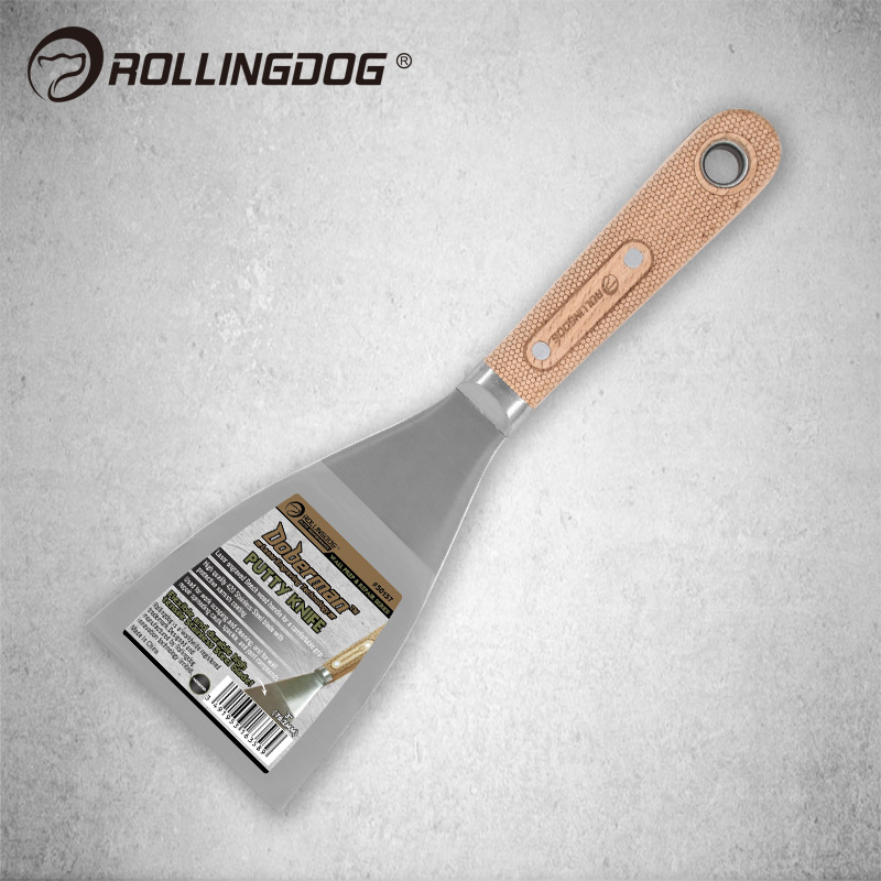 rollingdog rolling dog stainless steel putty knife mirror polished high grade plaster spatula beech handle