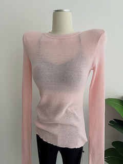 Girly pink slim fit pullover bottoming sweater for women