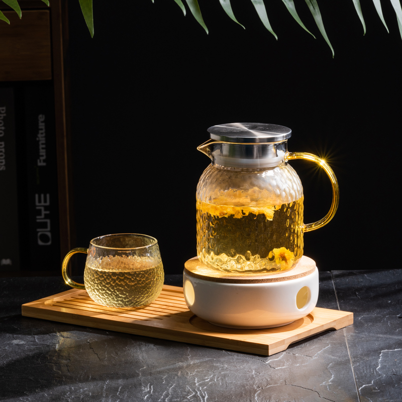 Thickened high temperature resistant hammer pattern glass cold kettle Nordic creative household large-capacity cool white water cup juice set