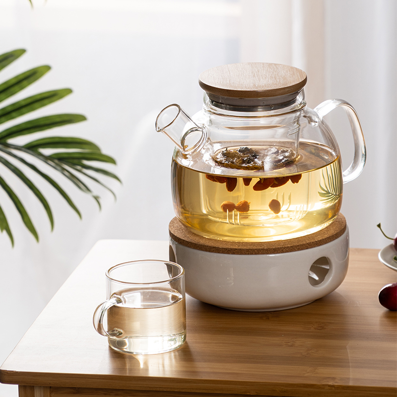 Japanese heat resistant flower teapot flower teacup afternoon glass tea set kung fu fruit teapot set candle heating insulation