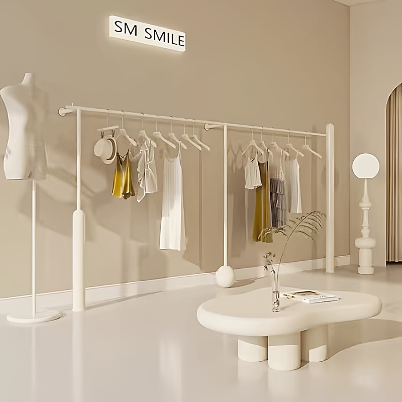 Clothing Store Display Rack Cream White Wall-Mounted Clothes Rack Women's Clothing Store Display Shelf Simple Floor-Standing Clothes Display Rack