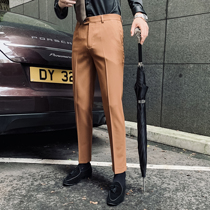 (DAIO men) Korean casual pants caramel-colored youth small feet trousers slim non-iron British trousers