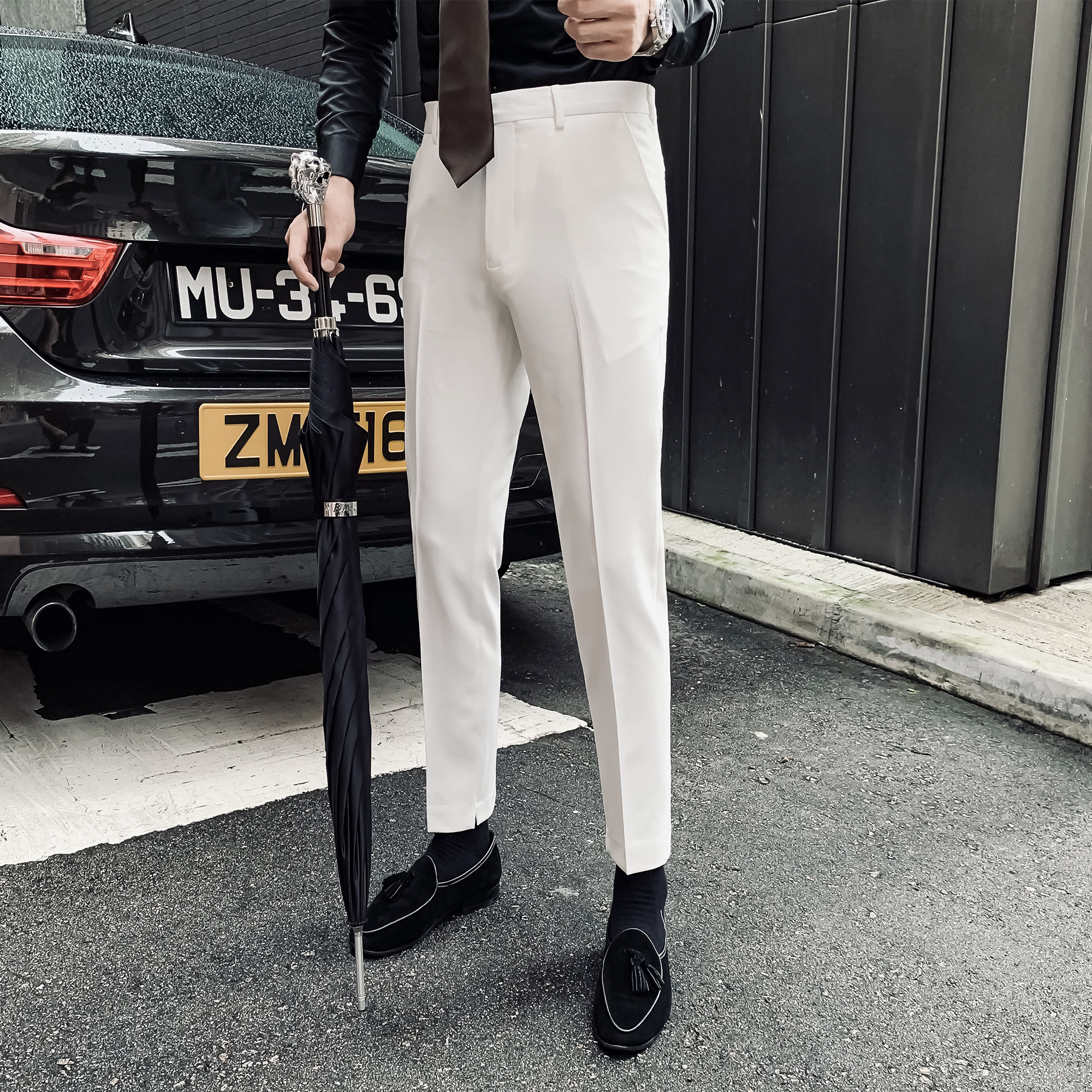 (DAIO MENS) Korean men's casual pants pure white youth small-footed pants, body-free, Inlensey pants