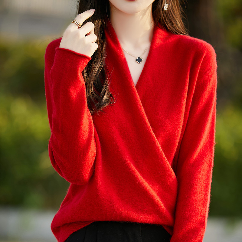 Autumn and Winter Wool Knitwear Kimono Collar Sweater Women's Loose Versatile Long-Sleeved Pullover Bottoming Shirt Top Casual Pure Color Autumn and Winter Wool Knitwear Kimono Collar Sweater Women's Loose Versatile Long-Sleeved Pullover Bottoming Shirt Top Casual Pure Color