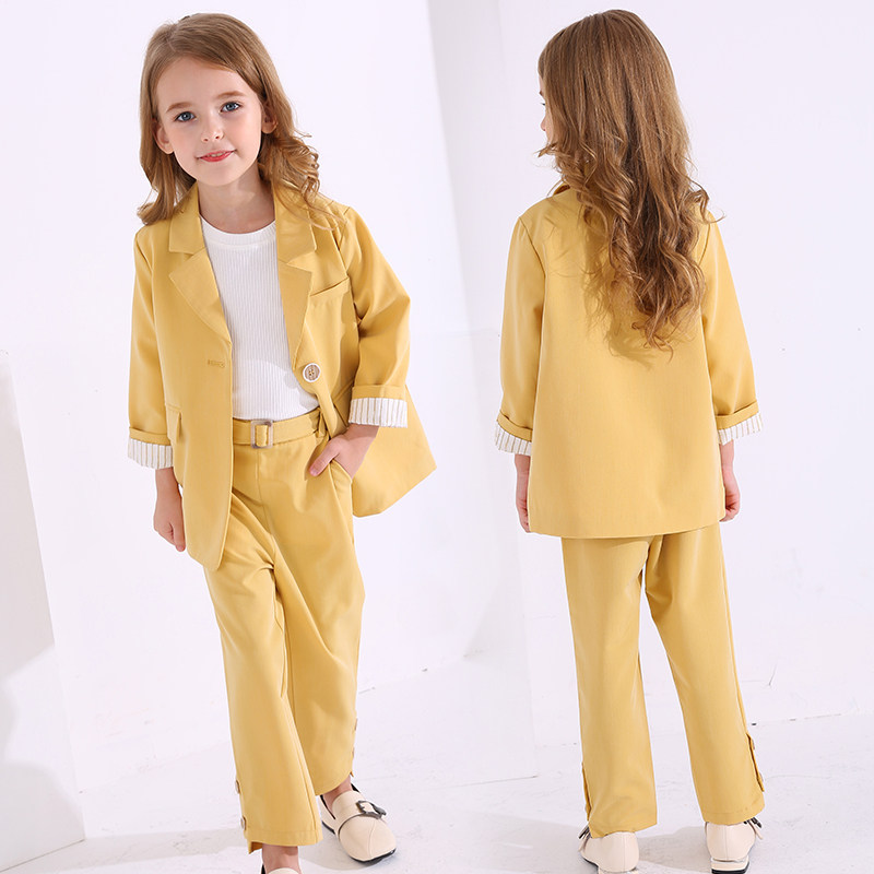 Girl Suits Suit 2021 new children Little West suit Spring and Autumn Plexu Skirt Korean version Inn walk Show autumn clothes
