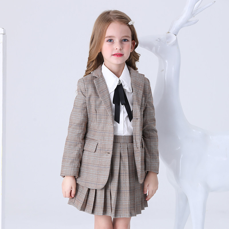 Girl Suits Suit Dress 2021 new Korean version of the Korean version Inlenuran Autumn Winter Fashion walk Show children's plaid little western suit