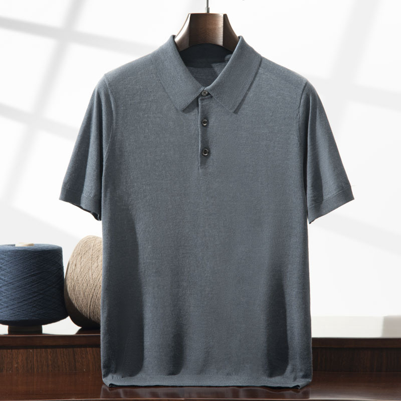 Ultra-Fine Merino Worsted 100% Pure Wool Short-Sleeved T-Shirt Men's Polo Shirt Thin Summer Knitted T-Shirt Shirt Ultra-Fine Merino Worsted 100% Pure Wool Short-Sleeved T-Shirt Men's Polo Shirt Thin Summer Knitted T-Shirt Shirt