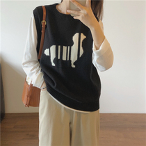 Japan SLY2021 autumn puppies jacquard embroidery casual 100 hitch sleeveless knitted vest sweater waistcoat