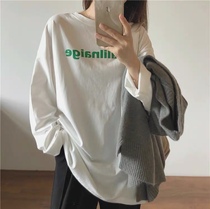 Japan SLY2021 Fall Letter Printed T-Shirt Woman Loose Round Collar Long Sleeve Blouse 100 Hitch Casual Undershirt
