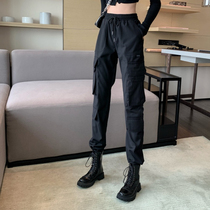Japan SLY black workwear pants woman high waist 2021 new spring summer casual pants loose straight tube bunch foot pants