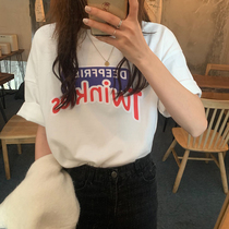  Japan SLY20 spring and summer basic models thickened brushed contrast color letter printing loose all-match short-sleeved T-shirt women