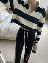 Japanese SLY striped short sleeve hooded female design sensation small crowdsourced 2021 autumn new loose blouses