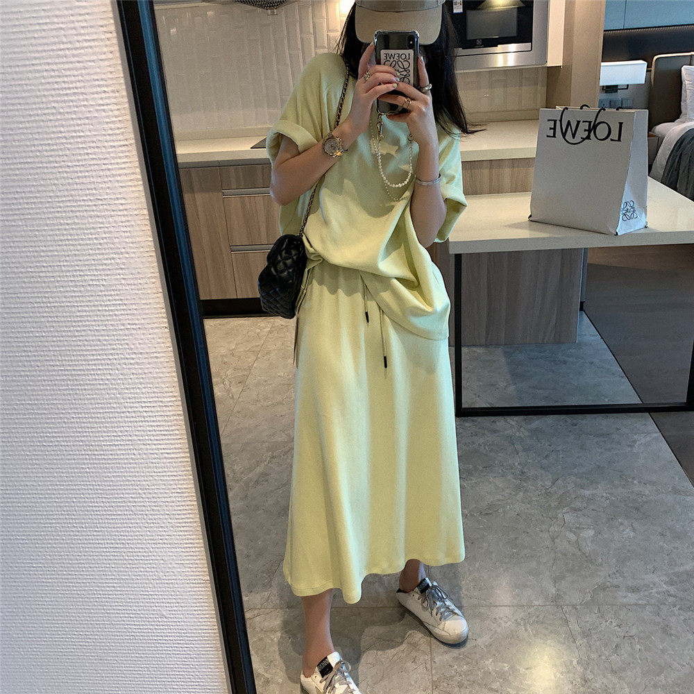 Japan SLY2022 New Casual Suit Skirt Woman Loose lazy wind short sleeve T-shirt half body dress Two sets