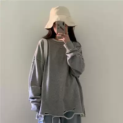 Japan SLY hole sweater female spring and autumn loose thin ins Super fire Net red long sleeve coat tide