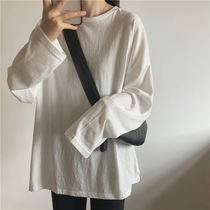 Japan SLY Bamboo Festival Cotton Pure Color T-Shirt Woman Long Sleeve Loose Round Collar Sleeve Head Casual Inner Hitch Undershirt Jacket