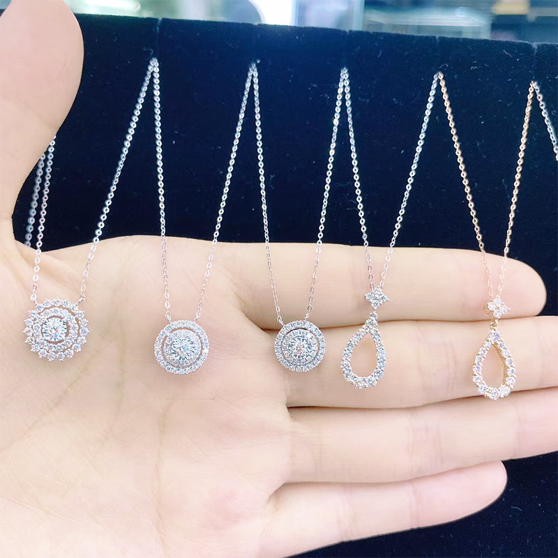 18k rose gold white gold diamond necklace pendant brilliant diamond clavicle chain Bubble gemstone custom live necklace