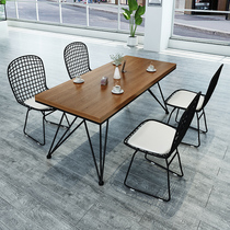 Simple Solid Wood Desk Meal Table And Chairs Combined Iron Art Negotiate Conference Table Casual Ins Marble Quad Table
