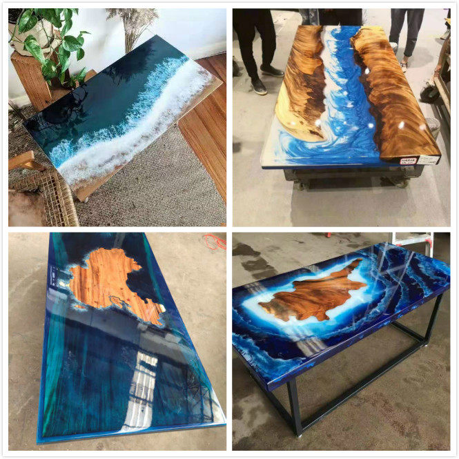 Epoxy resin river table solid wood marine art table vibrato net red with the same dining table meeting table decoration table