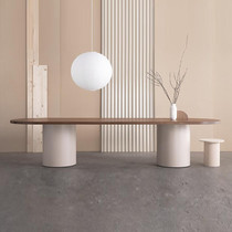 Oval solid wood small meeting table Nordic strip table bench minimalist modern solid wood table desk