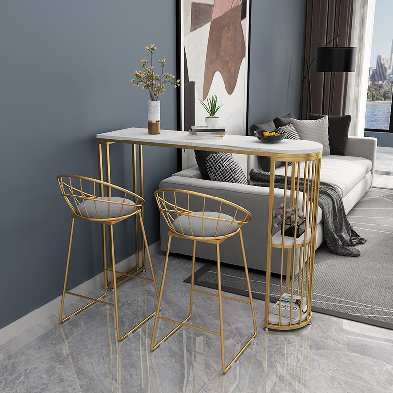 Nordic slate bar table marble home oval wine cabinet living room balcony partition porch high foot leisure table and chairs