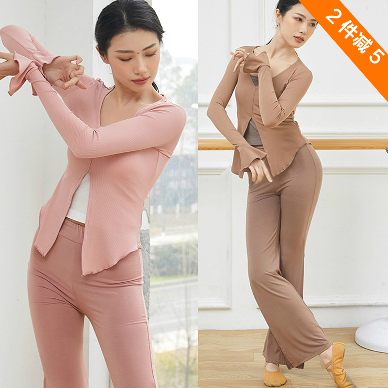 Modern dance yoga T-shirt slim V-neck long-sleeved yoga clothes student body training clothes classical dance performance top women