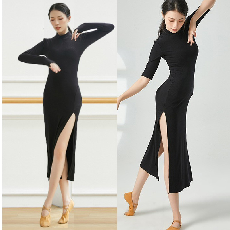 Dance performance costumes, modern dress, modern dance dresses, slimming practice clothes, split middle collar, finger dance skirts, women