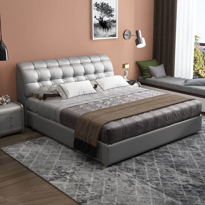 Single bed 1 2 * 1 9 genuine leather light luxury 1 35 m bed small family type storage 1 5 soft on a rice 2 child leather bed