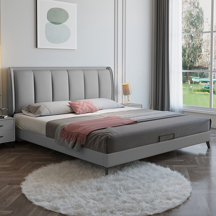 Light extravagant leather bed modern minimalist style Nordic double bed master bedroom with large bed with soft bag genuine leather bed