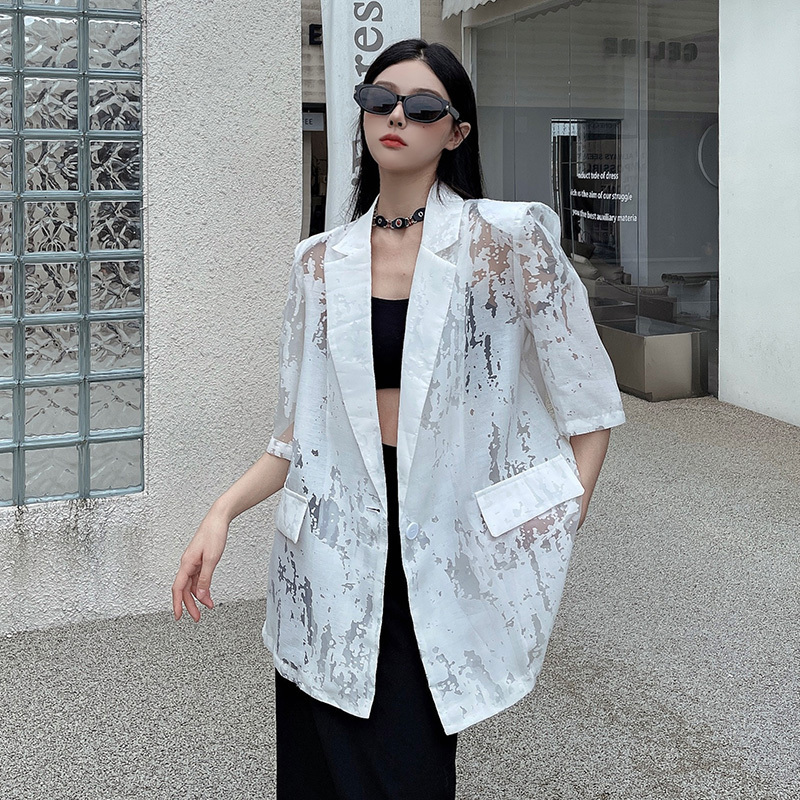 Hollow Jacquard Blazer for Women, Summer 2025 New Style, Lightweight Sun Protection Suit Top, Fashionable Loose Oversize