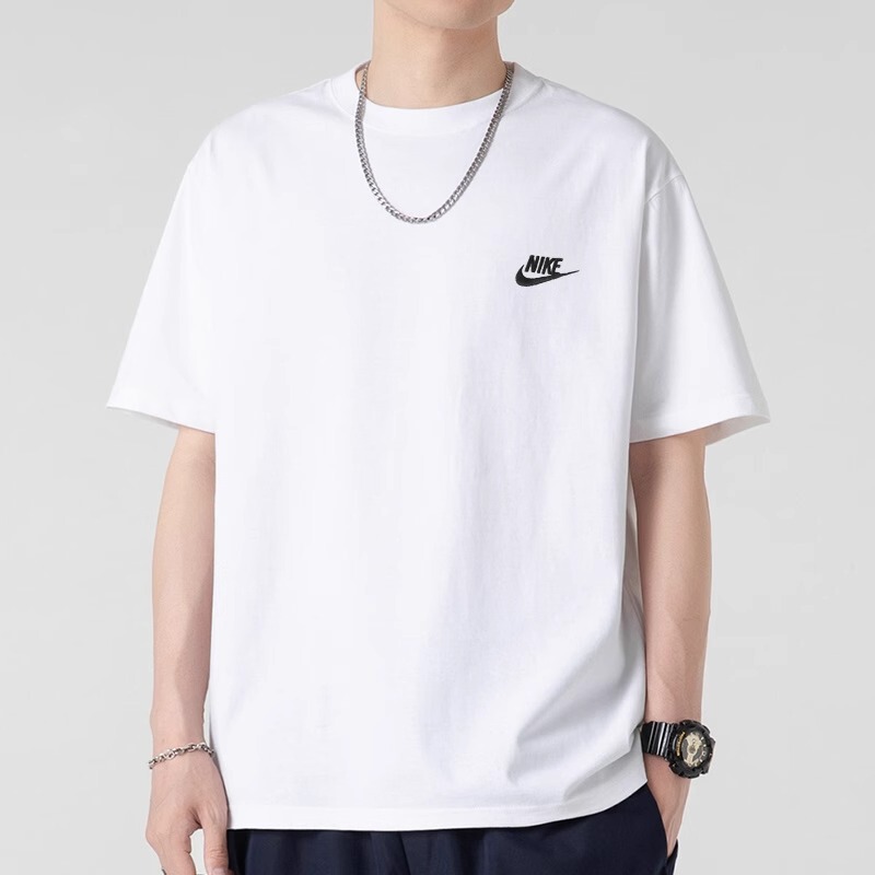 Nike Summer New Black Short-Sleeved Pure Cotton Men's T-Shirt Loose Breathable Sports Top Casual Half-Sleeved Trendy