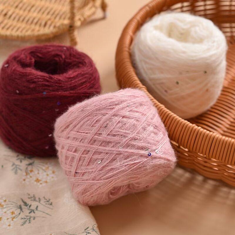 Ankora Red Wine-Colored Multi-Strand Wool Mohair with Sequins, Long-Haired Mohair, Soft and Fluffy, Starry Sky Tears Medium-Thick Yarn