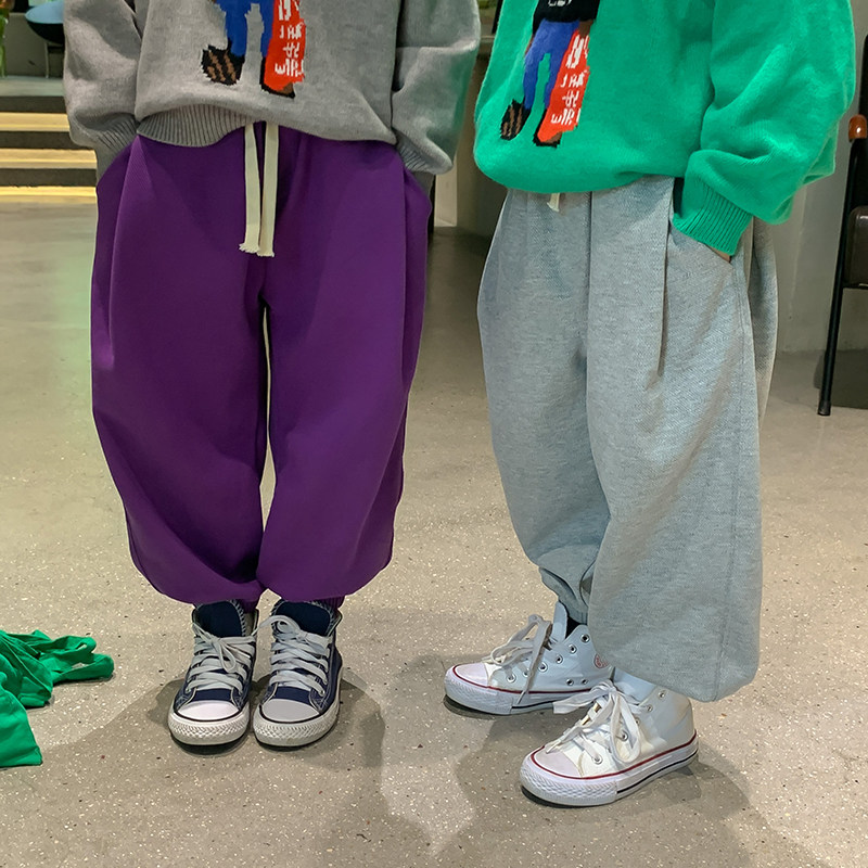 Boys and girls knitted sweatpants 2022 autumn new Korean version casual pants baby fried street bundle feet trousers sister and brother outfit