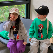 Childrens sweater 2022 autumn new Korean ins bear knitted sweater boys and girls baby 5 cartoon pullovers Western style shirts