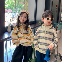 Childrens sweater autumn new boys and girls Korean version striped zipper shirt T-shirt baby 5 foreign style jacket brother and sister outfit