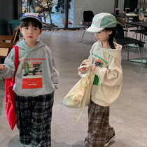 Childrens hooded sweater 2022 autumn new baby cartoon pullover childrens all-match top tide sister and brother clothes