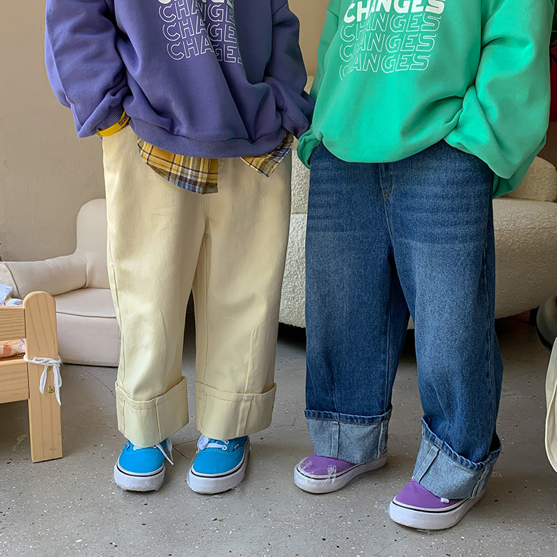 Korean children's clothing, children's jeans, autumn new products, baby straight trousers, children's Korean style, foreign style casual pants, trendy