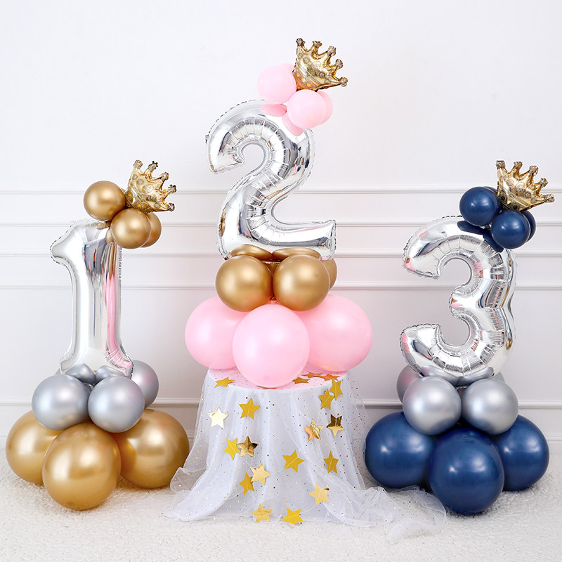 Birthday balloon column Silver number 0-9 Wedding balloon road guide decorative bracket doorway decoration dress up balloon