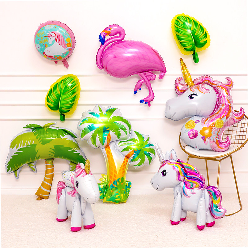 Baby Anniversary Feast Decoration Scene with Unicorn Theme Girl Boys Aluminum Film Balloon Dress
