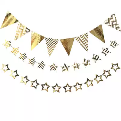 Wedding room decoration golden five-star pennant birthday party dress up flower adult party background decoration pull flag