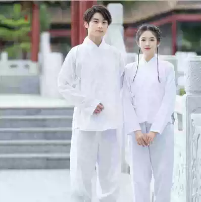 Chinese clothes for men and women base shirt cross collar long sleeve trousers men costume dress set students thin lining