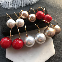 High Quality Champagne Temperament Large Pearl Earrings Female Earrings 925 Silver Needle European And European Trendy Exaggerated Pearl Ear Hanging Tide