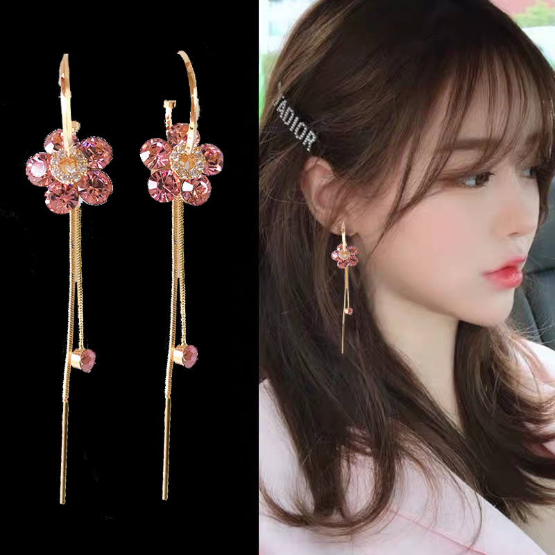 Long version of tassel flower earrings for women 2022 new trendy 925 silver needle earrings ladies temperament all-match ear jewelry