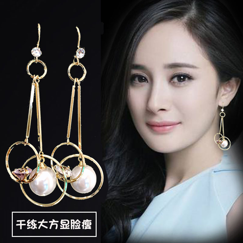 Pearl earrings 2019 new trendy net red high-quality temperament all-match niche design earrings long version thin earrings