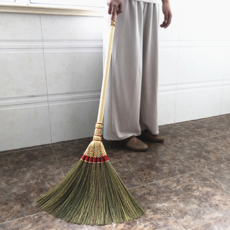 Finely Woven Miscanthus Broom, Soft-Bristled Broom, Single Hair Sweeping Artifact, Household Non-Sticky Hair Wooden Floor Broom