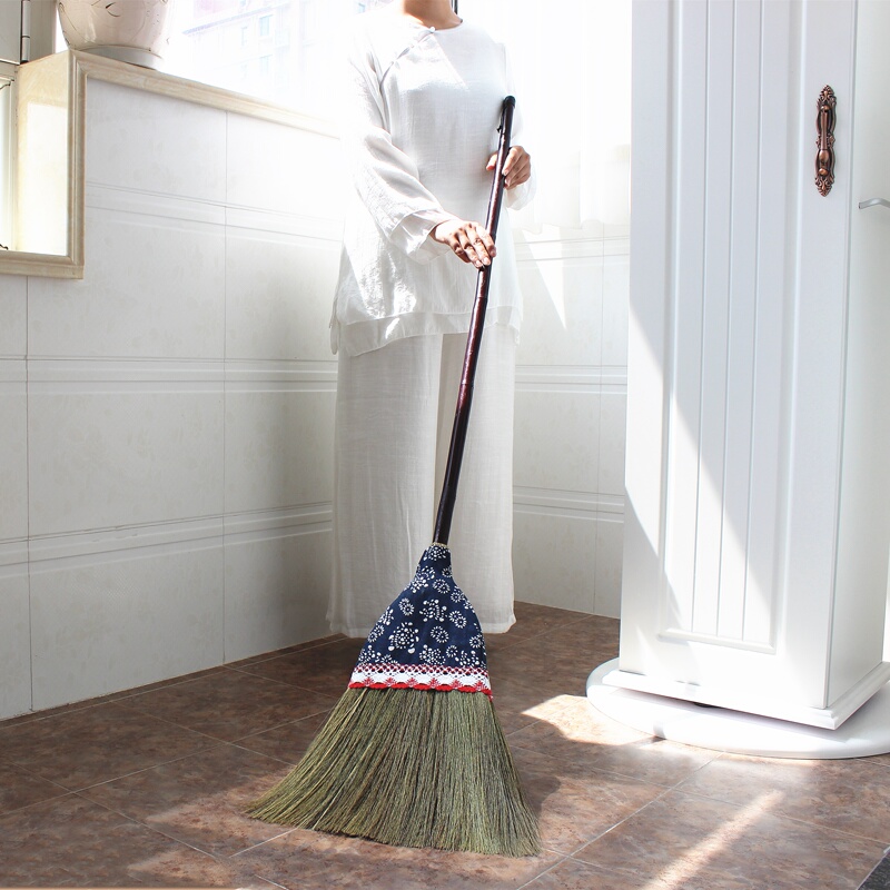 Extended Handle Without Bending Broom Miscanthus Soft-Bristled Static-Free Broom Wooden Floor Tile Cleaning Artifact Broom