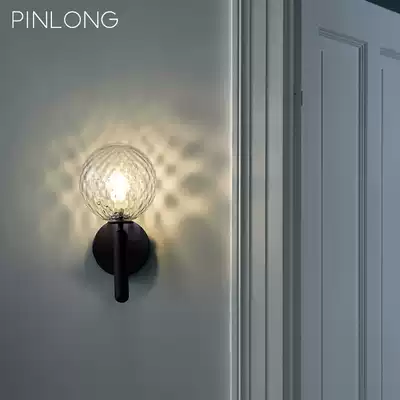 Nordic creative LED wall lamp Bedroom bed headlight Water pattern glass ball Simple modern aisle Corridor balcony light