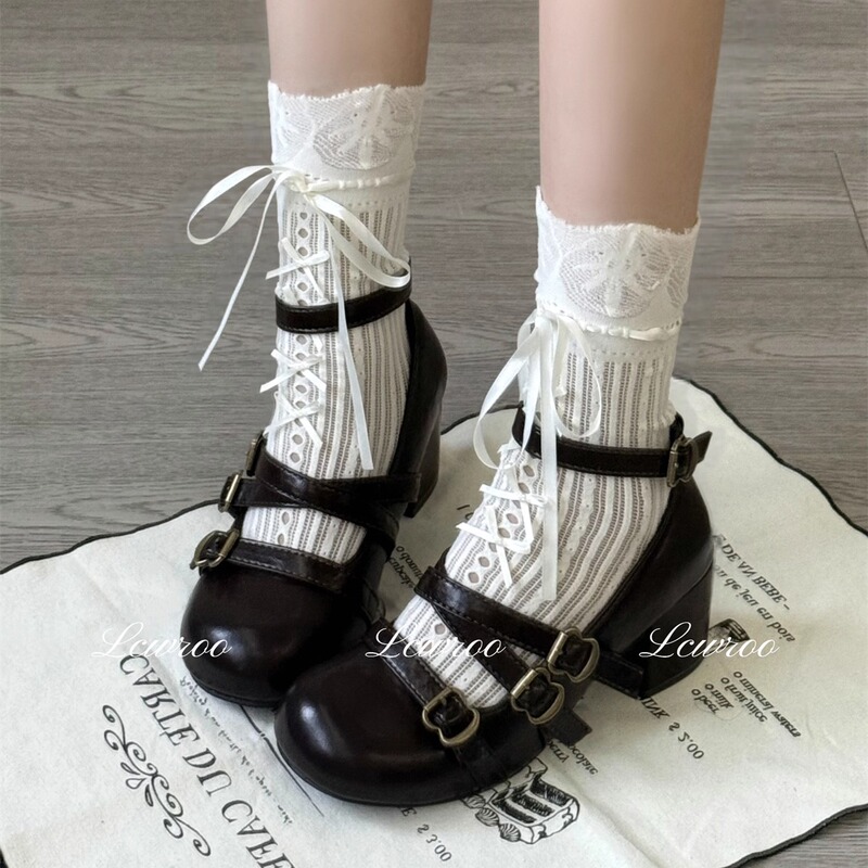 Lcwroo French Mary Jane Shoes for Women, Suitable with Skirts, Lolita Jk Small Leather Shoes, Chunky Heel, Retro High Heels, Lo Shoes